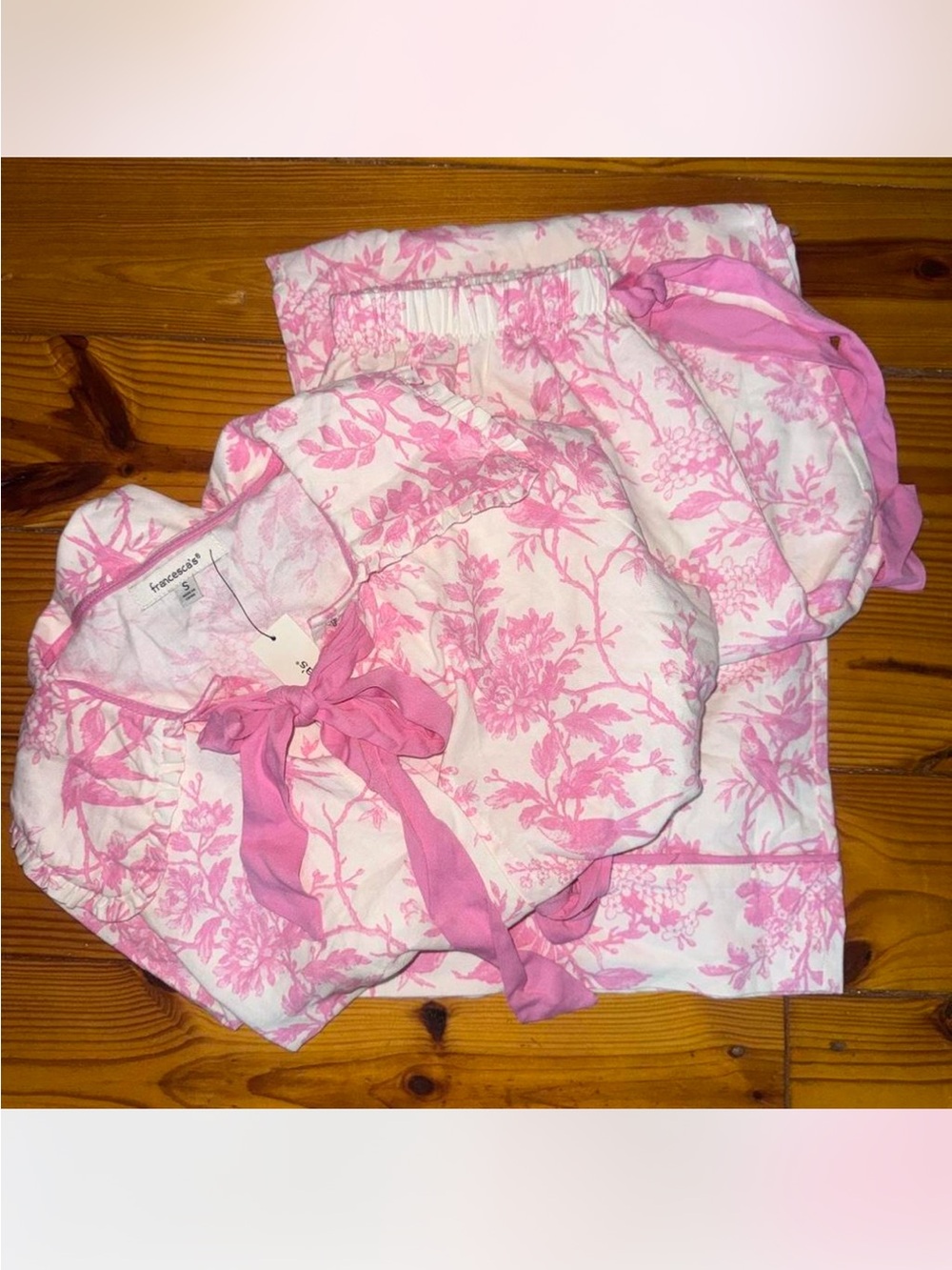 Francesca's Collections White and Pink Floral Cotton Pajama Set